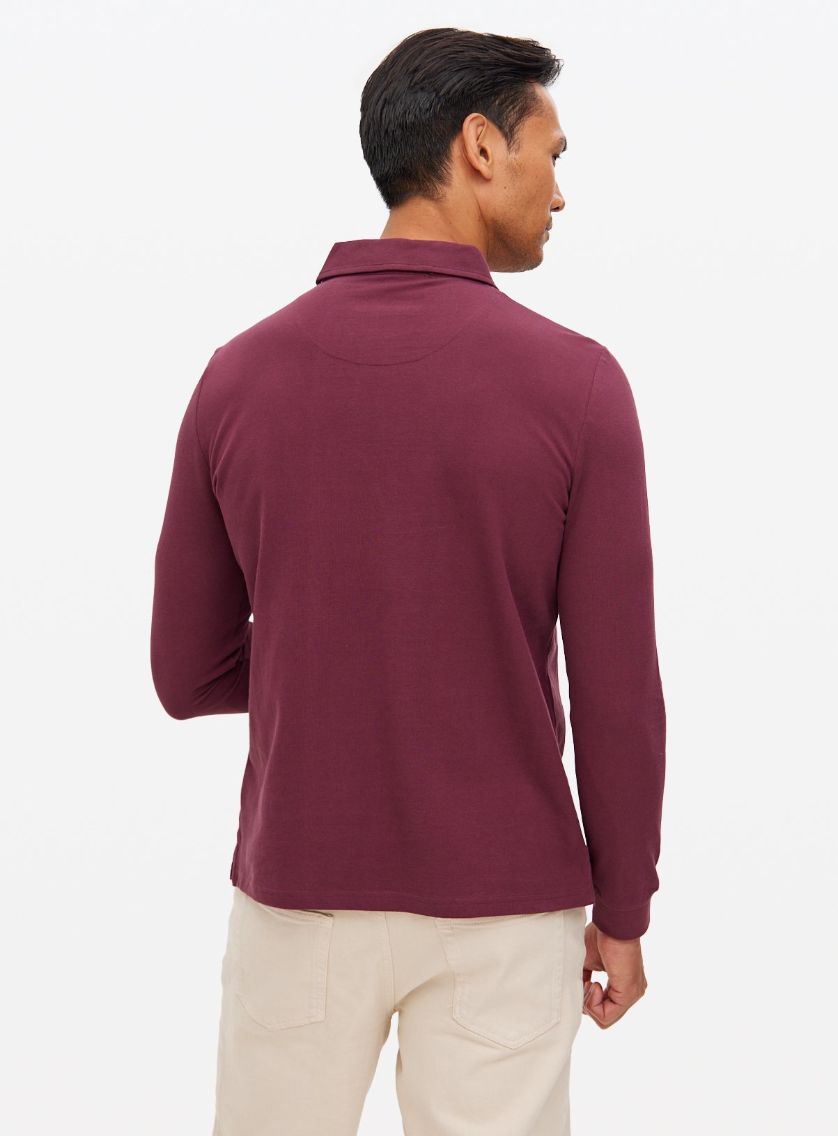 Dark Red Long Sleeve Pique Polo Shirt XL - Image 5 thumbnail